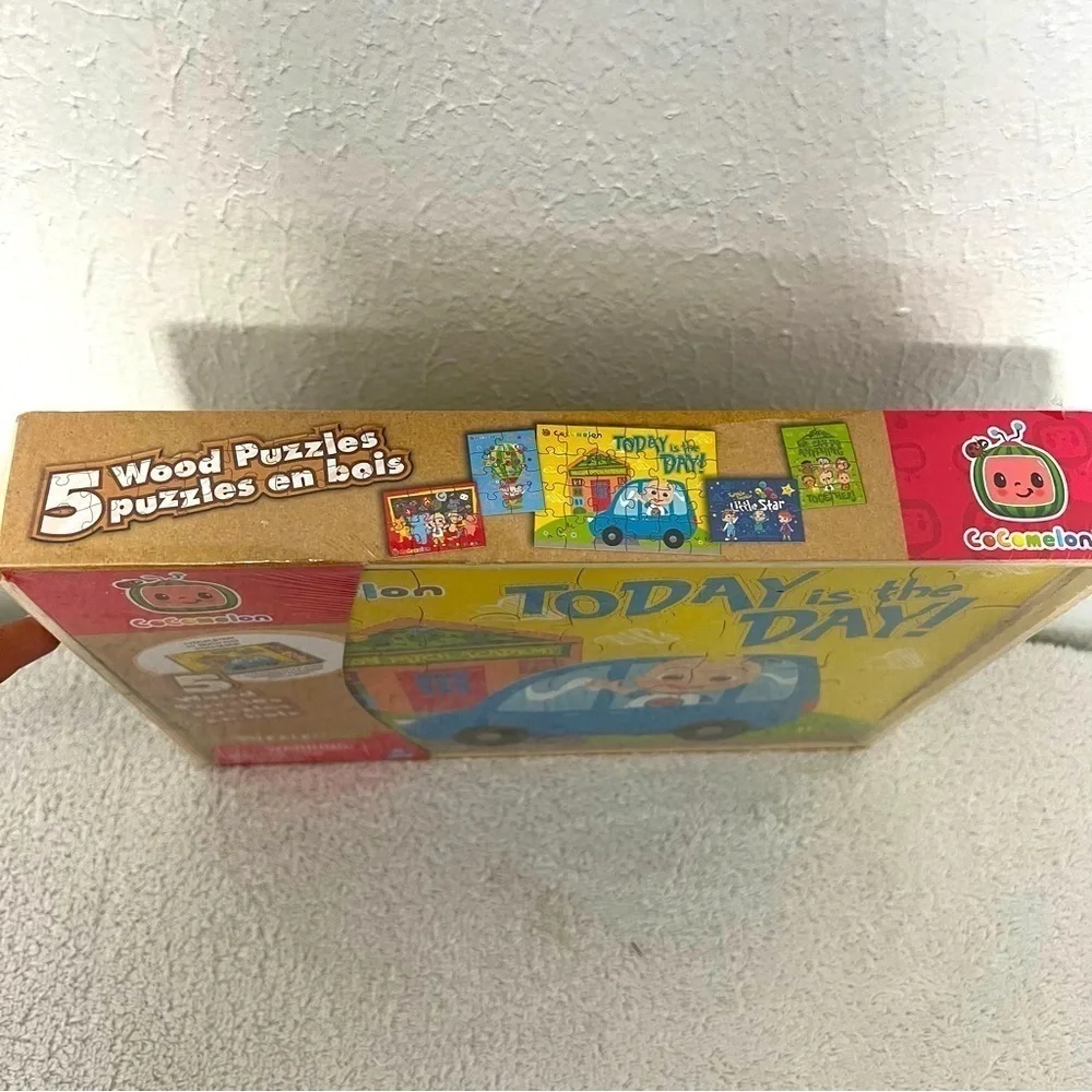 Cocomelon 5 Pack Wood Puzzles with Wooden Storage Box New Learning, Play Time